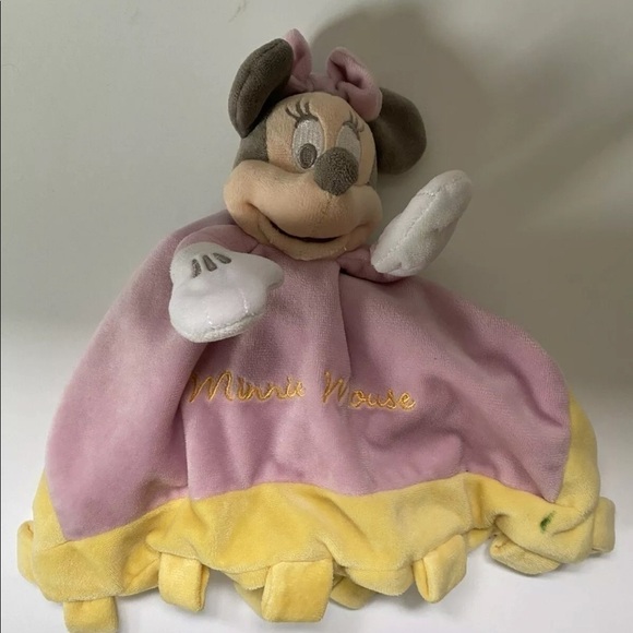 Disney Minnie Mouse Pink Yellow Lovey Security Blanket Crinkle - Picture 5 of 5